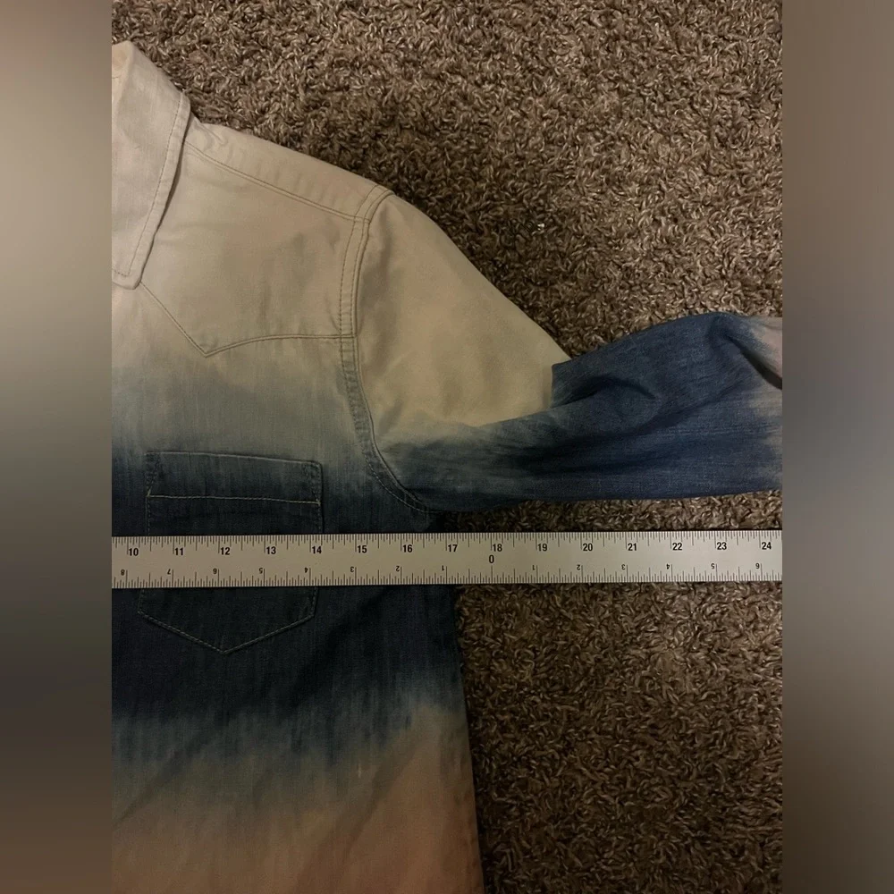 Free People Before Sunrise‎ Ombre Raw Hem Chambray Button Down Shirt Women's XS - Picture 6 of 7